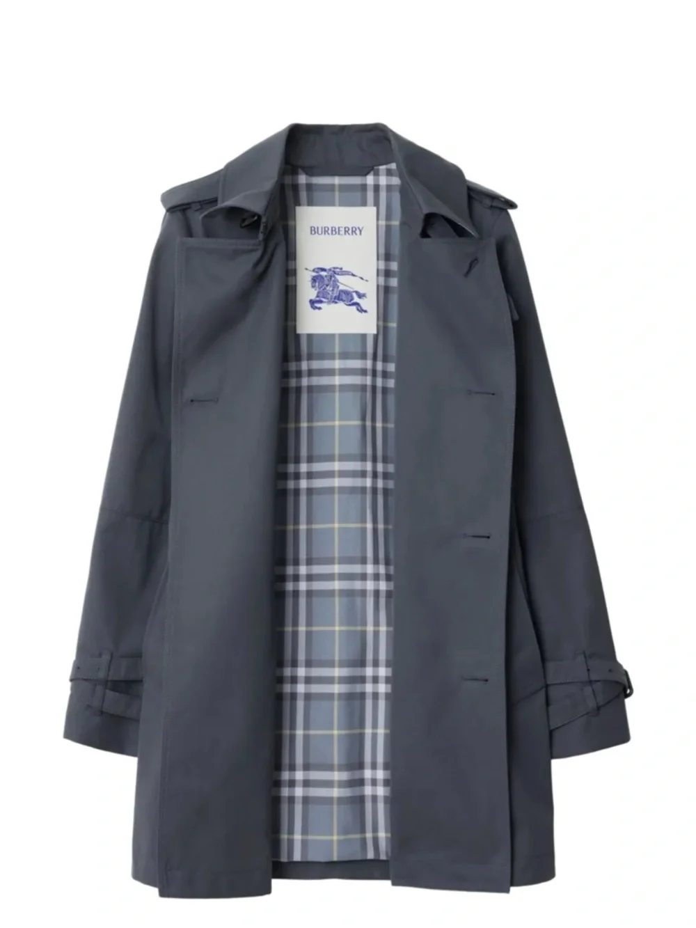 Burberry Navy Double-Breasted Short Trench Coat - Picture 2 of 15